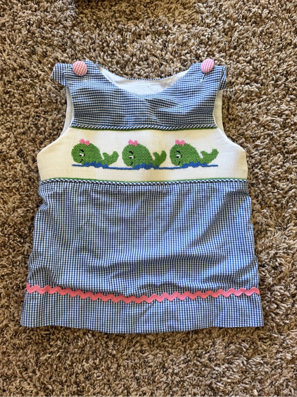 Blue Gingham Smocked Whale Tank Dress for Kids